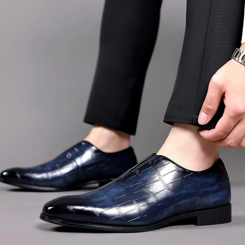 Brand Men Leather Shoes Square Heel Slip on Loafers British Business Social Formal Shoes for Gentlemen Zapatos Cuero Para Hombre