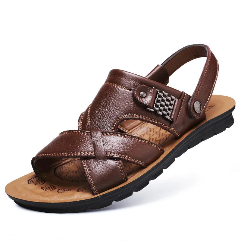 New Summer Classic Men Slippers Leather Men Sandals Light Male Shoes Soft Sandals Men Roman Comfortable Outdoor Walking Footwear