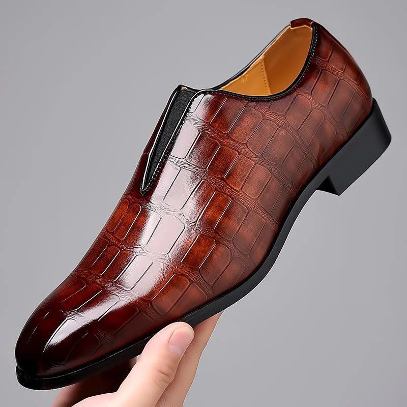 Brand Men Leather Shoes Square Heel Slip on Loafers British Business Social Formal Shoes for Gentlemen Zapatos Cuero Para Hombre