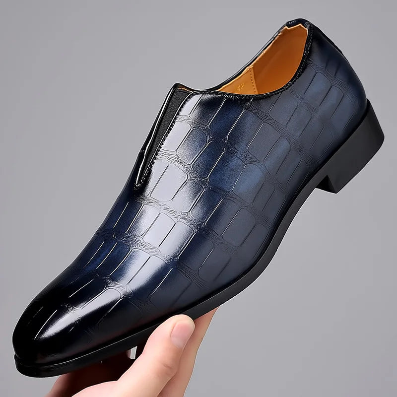 Brand Men Leather Shoes Square Heel Slip on Loafers British Business Social Formal Shoes for Gentlemen Zapatos Cuero Para Hombre