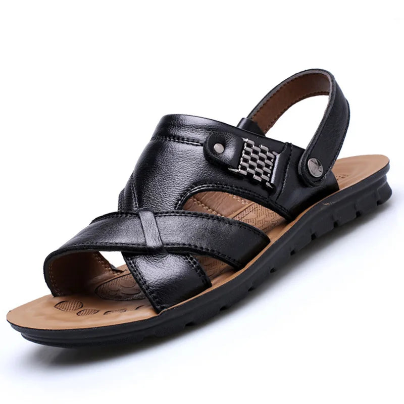 New Summer Classic Men Slippers Leather Men Sandals Light Male Shoes Soft Sandals Men Roman Comfortable Outdoor Walking Footwear